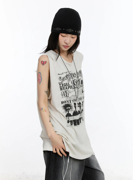 Oversized Pigment Print Sleeveless Top CA508
