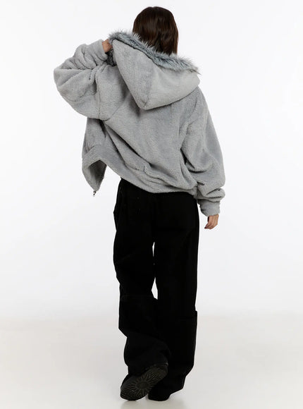 Faux Fur Fleece Zip-Up Hoodie CN527