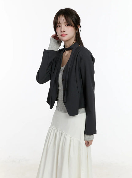 chic-u-neck-crop-jacket-with-scarf-cm505