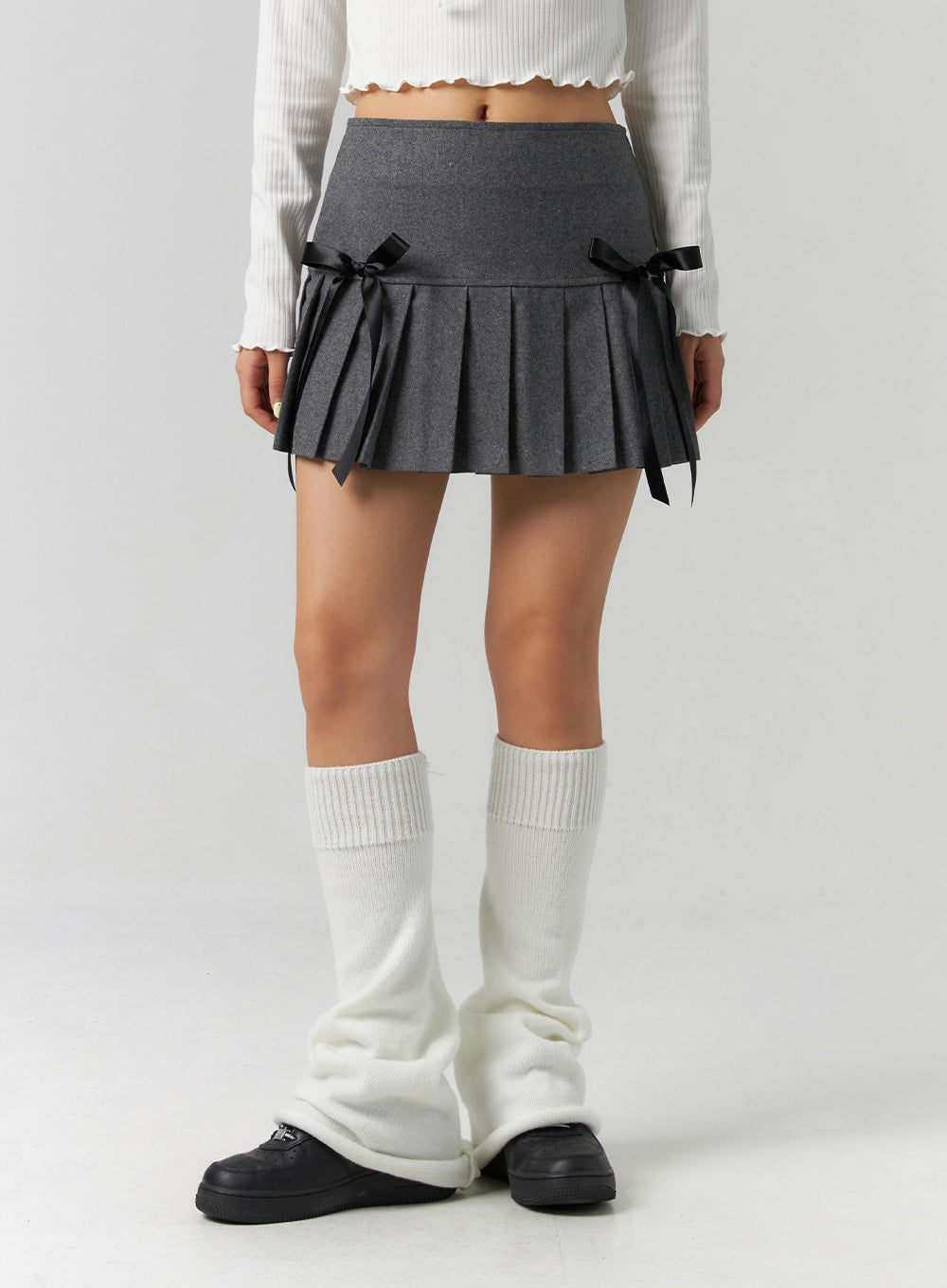 muguet] ribbon pleats mini skirt-