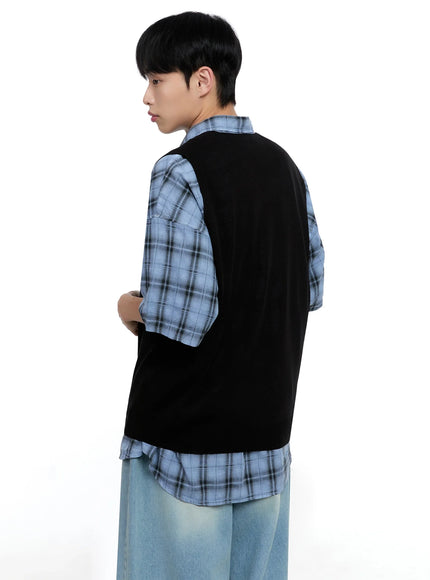 Men's Linen V-Neck Knit Vest IG520