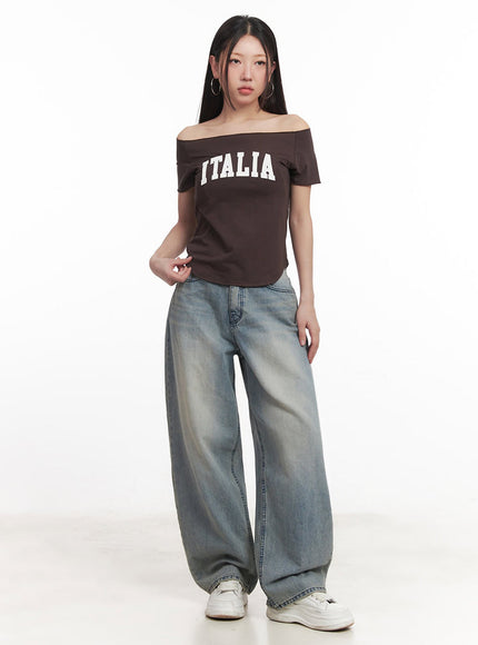 Italia Graphic Off-Shoulder Top IM528