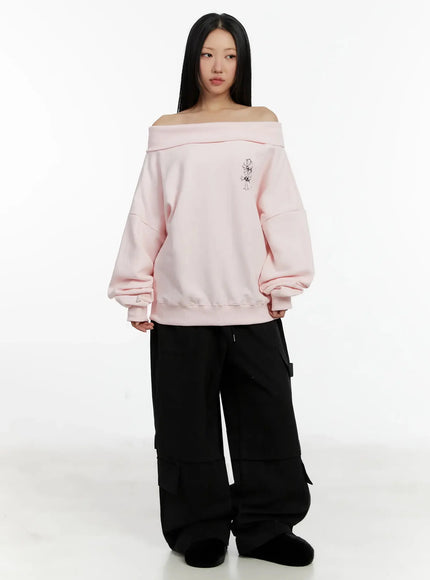 Off-Shoulder Graphic Sweatshirt ID525