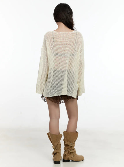 Mesh V-Neck Long-Sleeve Top CL531