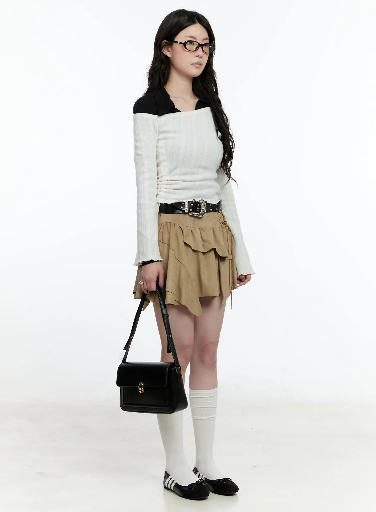 asymmetric-suede-string-tie-skirt-cn517