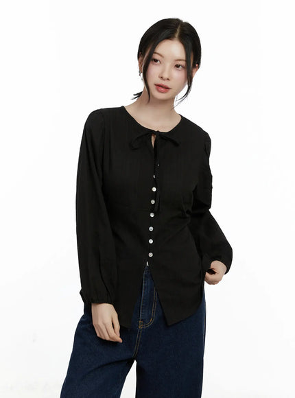 elegant-chiffon-long-sleeve-blouse-f502 / Black