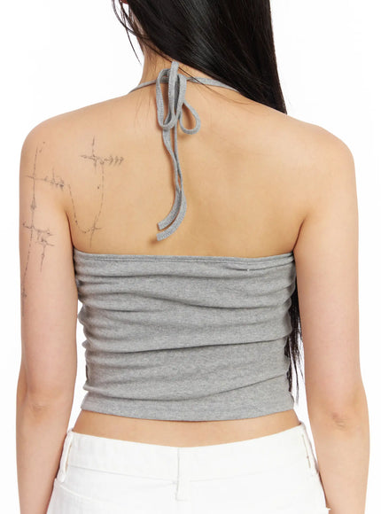Ribbed Tie Halter Neck Top CF504