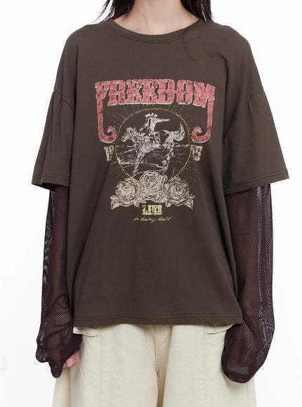 Vintage Graphic Layered Long Sleeve Top CS529