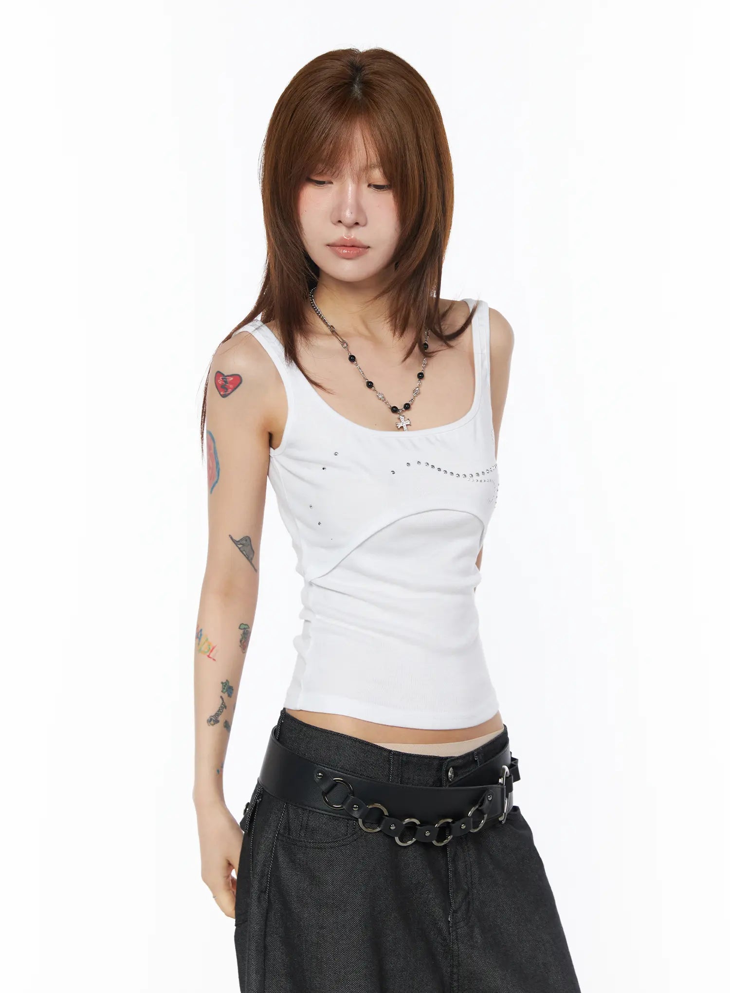 rhinestone-embellished-tank-top-cy527 / White