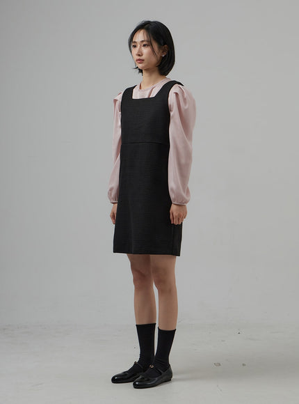 Square Neck Sleeveless Tweed Mini Dress OD29