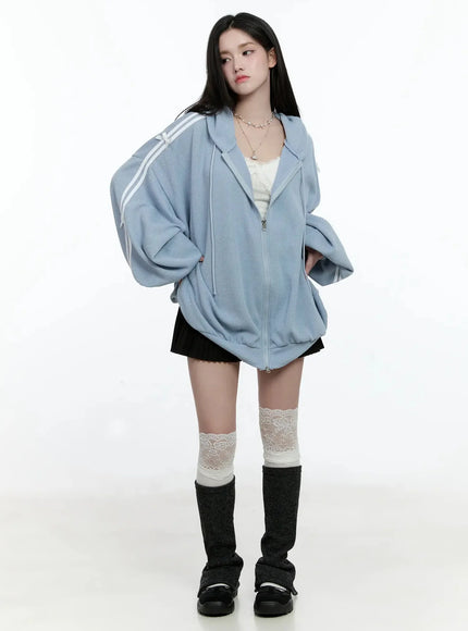 Contrast Oversized Zip-Up Hoodie IO527