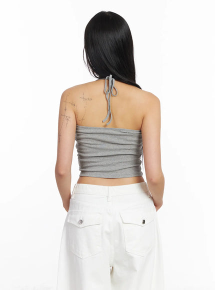 Ribbed Tie Halter Neck Top CF504