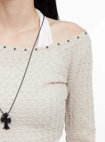 Cropped Eyelet Long Sleeve Top CG525