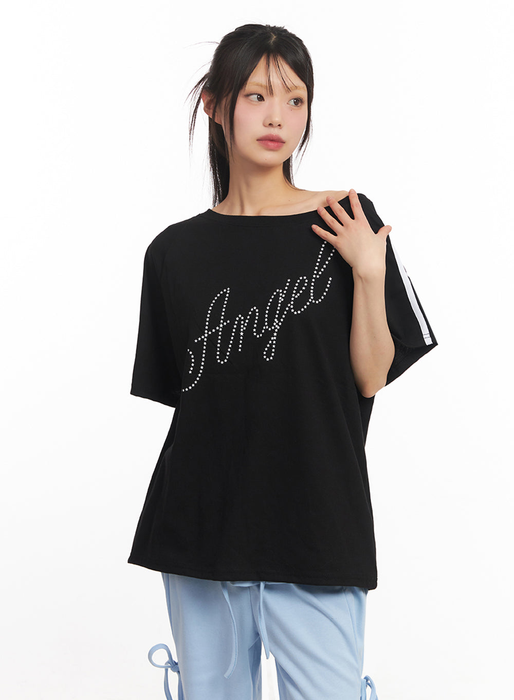 angel-stud-one-shoulder-stripe-t-shirt-iy502