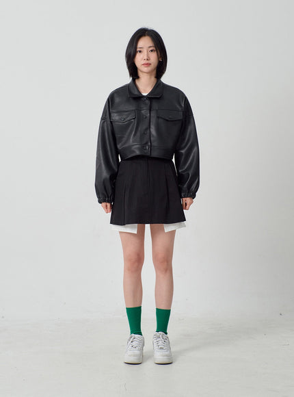 Faux Leather Cropped Jacket OF301