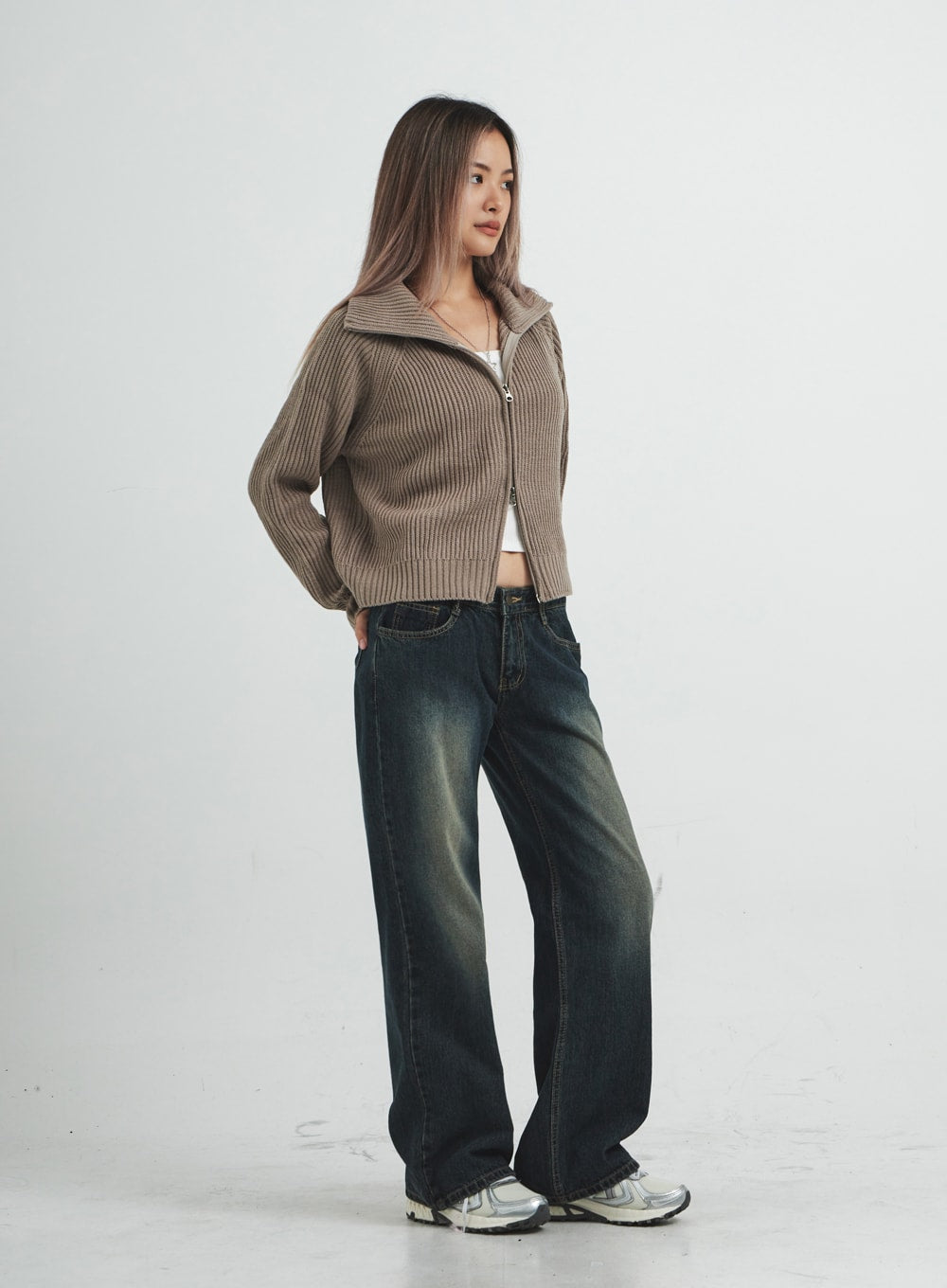 Low Rise Washing Wide Jeans CS14 - Korean Women's Fashion