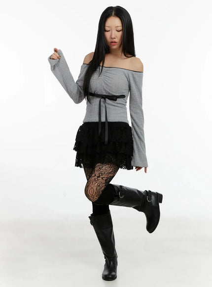 Soft Off-Shoulder Ribbon Top ID525