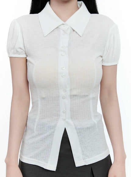 collared-puff-sleeve-button-down-blouse-cl530