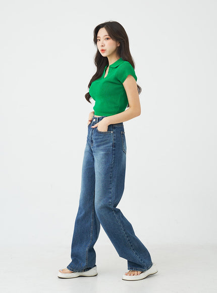 V-Neck Collar Crop Short Sleeve Tee BG09