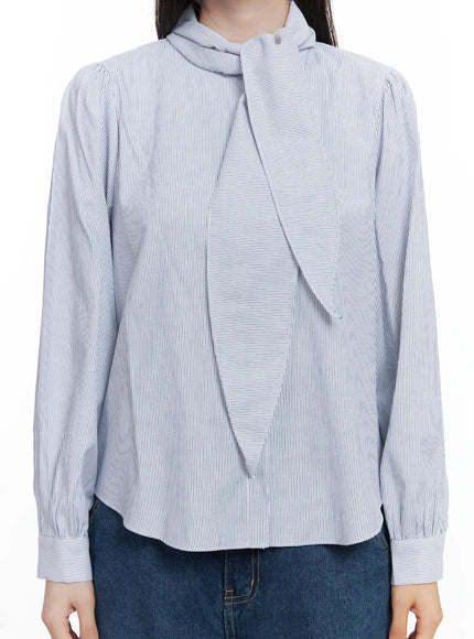 Striped Puff Sleeve Tie Blouse CO506