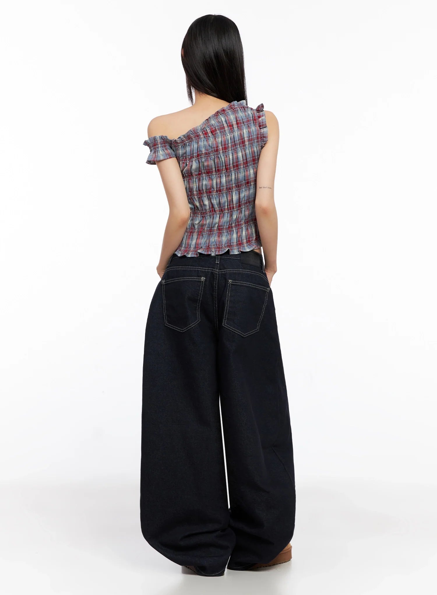 plaid-off-shoulder-blouse-in503