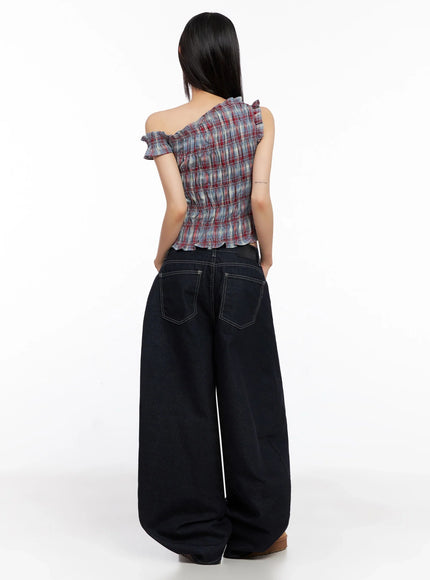 plaid-off-shoulder-blouse-in503