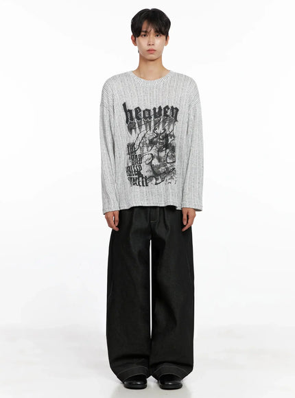 Men's Striped Graphic Knit Long Sleeve IO516