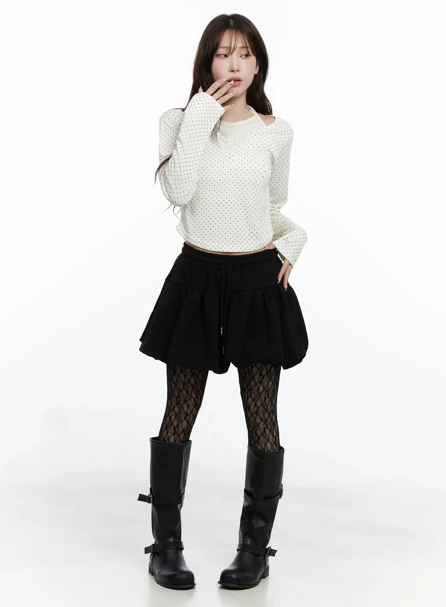 Balloon-Fit Flared Mini Skirt IN525