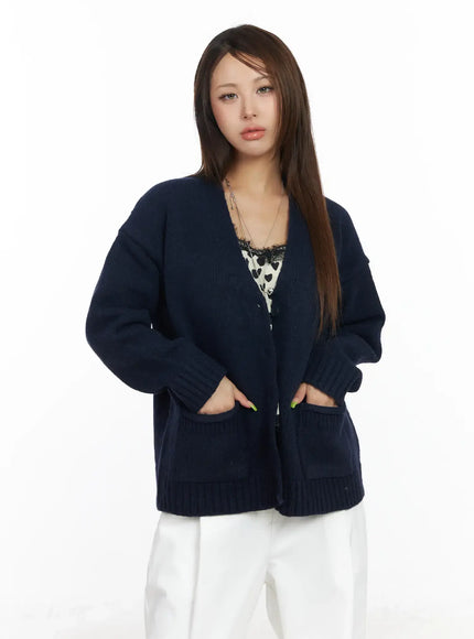 loose-fit-pocket-knit-cardigan-cf511 / Dark blue