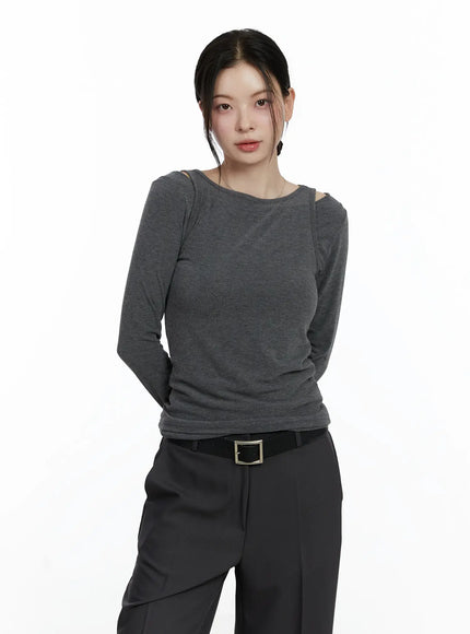 chic-layered-long-sleeve-set-f502 / Dark gray