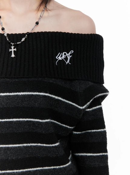 Striped Off-Shoulder Sweater and Shorts Set CS529