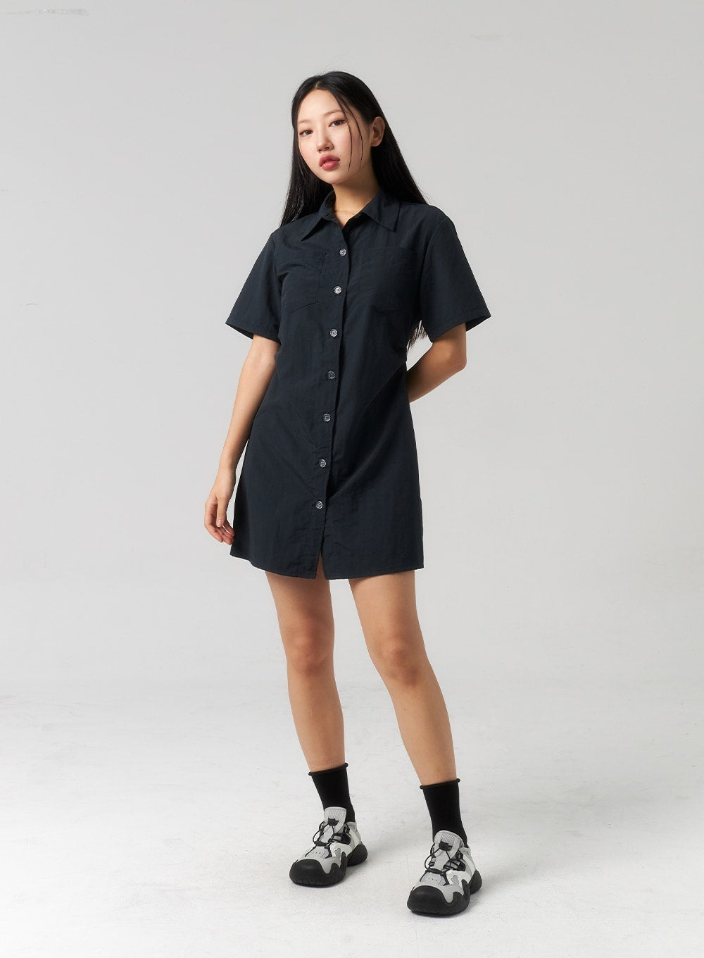 nylon-mini-shirt-dress-cu329