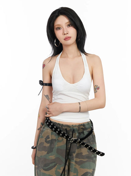 rhinestone-halter-tank-cd1202 / White