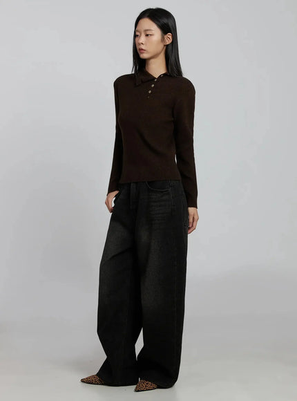 Button Detail High Neck Sweater IM520