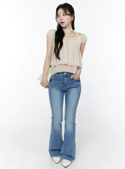 chiffon-layered-blouse-and-skinny-scarf-set-iy511