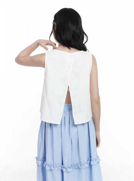 Back Button Sleeveless Top CA509