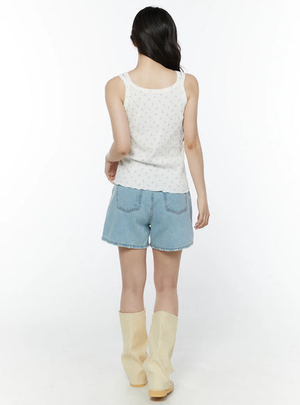 Floral Ribbed Double Strap Tank IY507