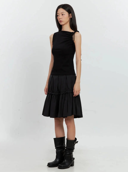 Asymmetric High Neck Tank Top IL528