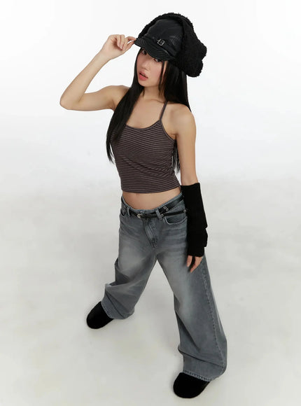 Striped Halter Neck Tank Top ID526