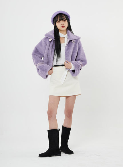 Buckle Soft Fur Crop Shearling Jacket BN04