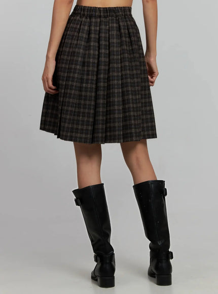 Plaid Pleated Midi Skirt IJ502