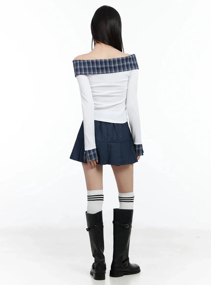 Plaid Off-Shoulder Long Sleeve Top IM523