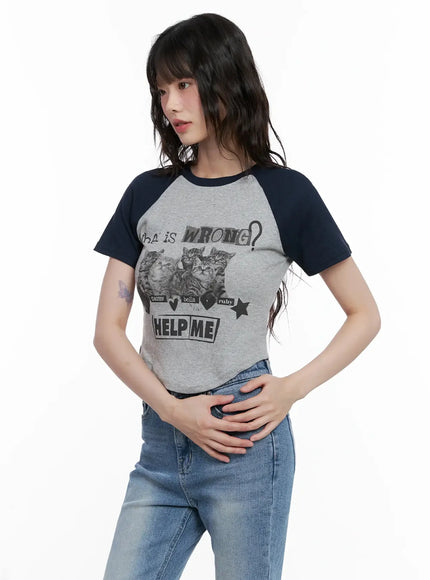 Cat Graphic Raglan Tee IL531