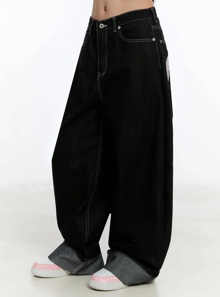 kacey-plaid-stitched-back-pocket-baggy-jeans-im513