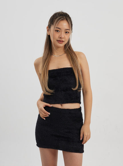 Teddy Cardigan Tube Top And Mini Skirt Set CJ325