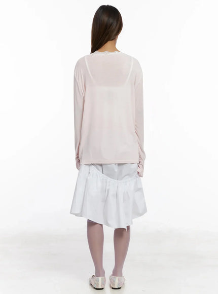 Lace Trim V-Neck Relaxed Top IY504