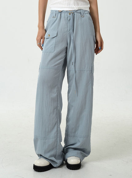Drawstring Waist Wide Cargo Pants CU13