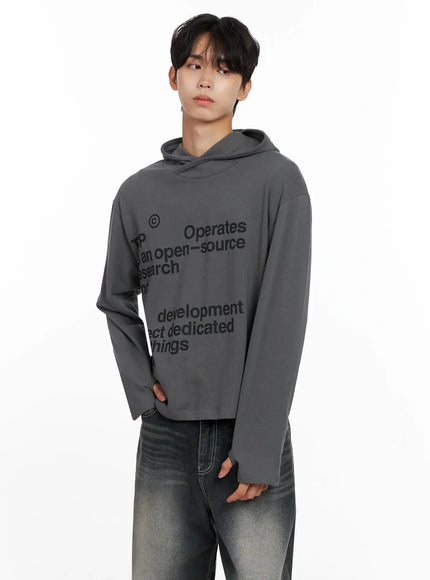 Men's Lettering Hand Warmer Hoodie IO516