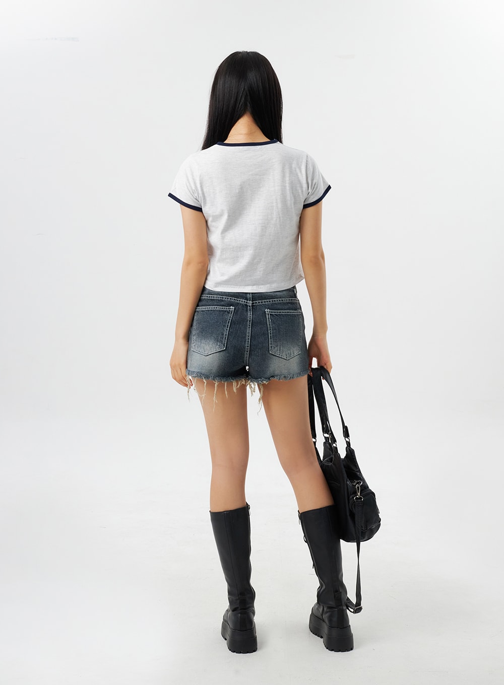 Mid-Rise Ripped Denim Shorts CY315