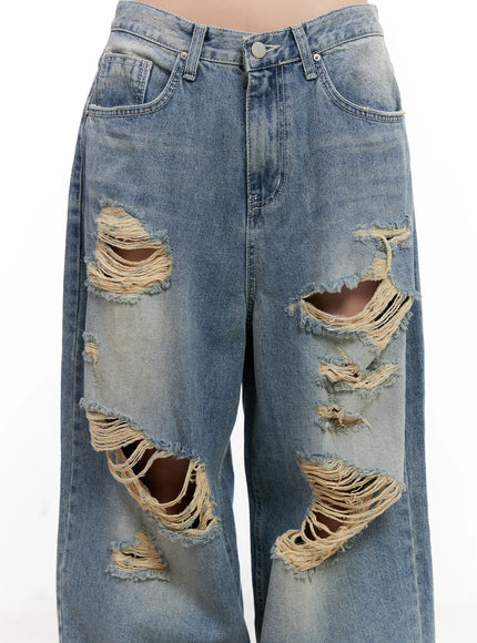 Manon Washed Distressed Wide Jeans CL518
